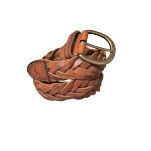 American Eagle Tan Woven Leather Belt with Brass Buckle